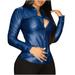 Women s Lapel Slim Faux Leather Jacket Sexy Long Sleeve Motorcycle Short PU Moto Biker Coat