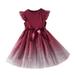 Youmylove Kids Toddler Children Baby Girls Bowknot Ruffle Short Sleeve Tulle Birthday Dresses Patchwork Party Princess Dress Outfits Winter Cute Clothes