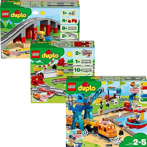 Bundle: LEGO® DUPLO 10875 Güterzug + 10882 Eisenbahn Schienen + 10872 Eisenbahnbrücke und Schienen