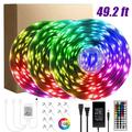 AlexTong Led Strip Lights Kit 50ft(15M) RGB Flexible LED Tape Lights IP65-Waterproof with DC24V Power Supply 44Key IR Remote Controller for Under Cabinet Lighting Bedroom Living Room