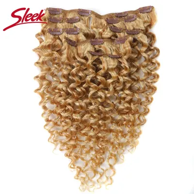 Sleek Hair-Extensions de Cheveux Humains à Clips Brésilien Bouclé caution Blond Miel # P27/613