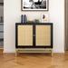 2 Door Cabinet,Natural Rattan 2 Door high cabinet，Built-in adjustable shelf Free Standing Cabinet