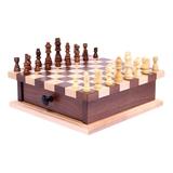 AmishToyBox.com Deluxe Chess/Checkers Wooden Game Board Set - with Pullout Storage Drawer - Includes Chess and Checkers Pieces 13 Wide Board