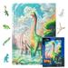 WOOSAIC Original Wooden Dinosaur Jigsaw Puzzle - Diplodocus 100 pcs 7.4 Ñ… 10.5 Smooth Wood Edges Unique Dino Shaped Pieces Includes 3D Dino Toy Learning Gift for Kids & Adults