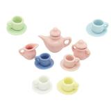 9 Pieces Dollhouse Miniature Dining Ware Porcelain Tea Set Pot Plate Cups Saucer