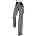 Bigersell Women Pants Stretchy Full Length Pants Women Fashion Casual Plaid Print Button Straight Slim Fit Suit Pants Pull on Pants for Ladies Stretch