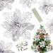 XXMAO 12 Pcs Silver Glitter Artificial Poinsettia Flowers with Clips and Stems 5.9 Inch Artificial Flowers Christmas Flowers Christmas Wreath Garland Christmas Tree Ornaments