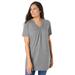 Plus Size Women's Perfect Short-Sleeve Shirred V-Neck Tunic by Woman Within in Medium Heather Grey (Size 4X)