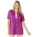 Plus Size Women's 7-Day Layer-Look Elbow-Sleeve Tee by Woman Within in Raspberry Ditsy Bouquet (Size 14/16) Shirt