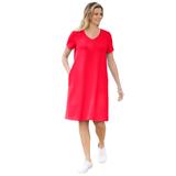 Plus Size Women's Perfect Short-Sleeve V-Neck Tee Dress by Woman Within in Vivid Red (Size 2X)