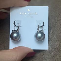 Kate Spade Jewelry | Kate Spade Shine On Pearl Earrings, Silver Metal, Grey Pearls | Color: Gray/Silver | Size: Os