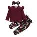4T Toddler Baby Girls Clothes Baby Girl Outfits Long Sleeve Top Floral Pants Headband 3PCS Set 4-5T Girls Fall Winter Outfits Red