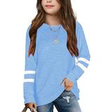 2DXuixsh Baby Girl Long Sleeve Shirts Toddler Kids Girls Tunic Tops Crewneck Ultra Soft Striped Long Sleeve Comfortable Casual Pullover Sweatshirt for Children 5 Years Old Boy Underwear Blue L