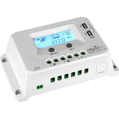 Solarladeregler OFFGRIDTEC "PWM Pro Laderegler 12V/24V - 10A USB-Port", grau (baumarkt), B:14,2cm H:8,5cm T:4,2cm, Kunst