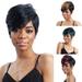 Anvazise Oblique Bangs Short Curly Hair Wig Women Charming Daily Party Cosplay Hairpiece 66128-2-Golden+Black