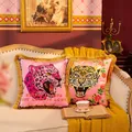 DUNXDECO-Juste de coussin chic en velours rose léopard tigre taie d'oreiller décorative moderne
