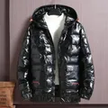 Doudoune à capuche surdimensionnée pour homme parka rembourrée brillante chaude homme noir