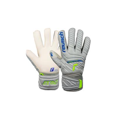 Torwarthandschuhe REUSCH "Attrakt Grip Finger Junior", Kinder, Gr. 7,5, grau (grau, weiß), 30% Polyester, 25% Elastodien, 9% Polypropylen, 6% Baumwolle, sportlich, Handschuhe, für alle Spielfeldoberflächen
