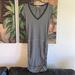 Athleta Dresses | Athleta Topanga Dress Grey Striped V Neckline Cap Sleeve Ruched Skirt Stretch S | Color: Black/Gray | Size: S