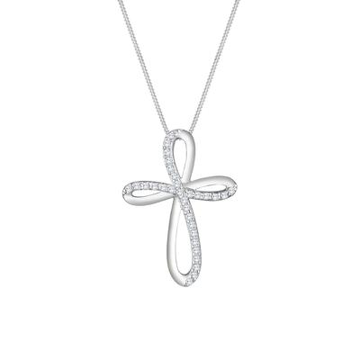 Elli PREMIUM - Kreuz Zirkonia Religion 925 Silber Kommunion Ketten 1 ct Damen