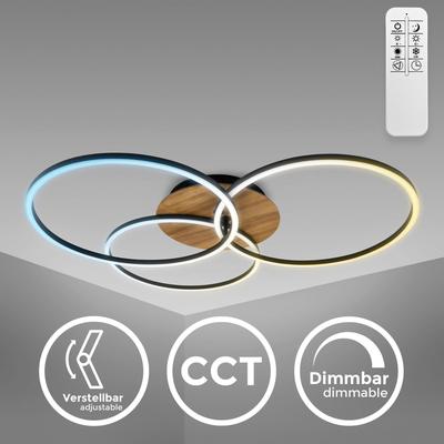 B.K.LICHT LED Deckenleuchte "BK_FR1528 LED-Deckenlampe, 40 Watt, Farbtemperatursteuerung, Dimmbar", schwarz, B:67,40cm H:11,00cm L:71,70cm, Lampen, Schwenkbar, Holz-Element, Memoryfunktion, 3.000-6.500K, 4.400Lm Image