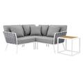Lounge Sectional Sofa Chair Table Set White Grey Gray Aluminum Metal Fabric Modern Contemporary Outdoor Patio Balcony Cafe Bistro Garden Furniture Hotel Hospitality