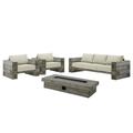 Ergode Manteo Rustic Coastal Outdoor Patio Sunbrella 4 Piece Set - Light Gray Beige