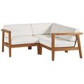 Ergode Bayport Outdoor Patio Teak Wood 3-Piece Sectional Sofa Set - Natural White