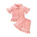 ZIYIXIN Toddler Baby Girl Cotton Clothes Kids Ruffle Long Sleeve Peter Pan Collar Button Shirts Tops+Flare Pants Loungewear Orange Pink 18-24 Months