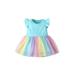 ZIYIXIN Toddler Baby Girl Dress Toddler Rainbow Printed Sleeveless Tutu Party Dresses Tulle Sundress Blue 2-3 Years