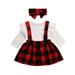 ZIYIXIN 3Pcs Newborn Baby Girl Outfits Long Ruffle Sleeves Romper Top Suspender Plaids Skirt Headband Clothes Red 3-6 Months