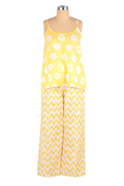 Marigold Spring,'Marigold Cotton Pajama Set with Floral and Chevron Patterns'