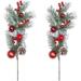 2Pcs Artificial Red Berry Pine Snowy Flower Picks Faux Berry Spray Flower Branch Home Holiday Wedding Party DIY Christmas Tree Crafts Decor