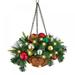 Baywell Artificial Christmas Hanging Basket Pre-Lit Hanging Planters with Pine Cones Berries Snow for Indoor Outdoor Christmas Garden Decoration