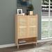 49"H Rattan Wood Storage Cabinet Sideboard, With Adjustable Shelves