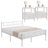Victorian 3-Piece White Bedroom Set Bed Frame and White Nightstand Set of 2