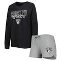 Women's Concepts Sport Heather Black/Heather Gray Brooklyn Nets Team Raglan Long Sleeve T-Shirt & Shorts Sleep Set