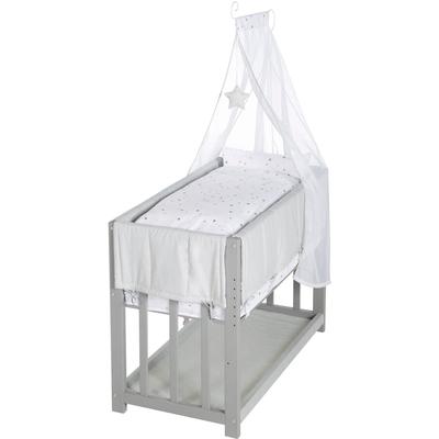 Stubenbett ROBA "3in1, Sternenzauber, taupe", Baby, Gr. Liegefläche B/L: 45cm x 90cm, kein Härtegrad, grau (taupe), MDF, Schichtholz, Babybetten, zu Elternbett oder Bank umbaubar