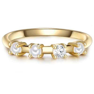 Glanzstücke München Ring Sterling Silber Zirkonia Süßwasser-Zuchtperle in Gelbgold 60 Damen Image