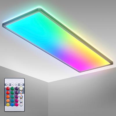 B.K.LICHT LED Deckenleuchte "BK_PL1555 RGBW Deckenlampe, LED Panel, mit Farbwechsel, Dimmbar", schwarz, B:20,00cm H:3,00cm L:58,00cm, Lampen, Ultraflach, mit Backlight, mit Fernbedienung, Schwarz, 58x20x3 cm, LED Panels Image
