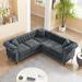 80" Button Tufted Upholstered Roll Arm Luxury Classic Chesterfield L-Shaped Sofa 3 Pillows Included, Solid Wood Gourd Legs