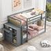 Twin Over Twin Low Bunk Bed with Attached Cabinet & Shelves Storage, Modern Style Solid Wood Bunk Bed with Removable Ladder