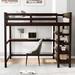 Full Loft Bed with Under-Bed Desk and 4-Tier Storage Shelves, High Loft Bed with Solid Pine Wood Frame, Space Saving Design