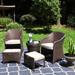 5-Piece Patio Wicker Bistro Set Multipurpose Furniture with 2 Chairs, 2 Ottomans, and Side Space Saving Storage Table