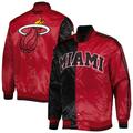 Men's Starter Black/Red Miami Heat Fast Break Satin Full-Snap Jacket