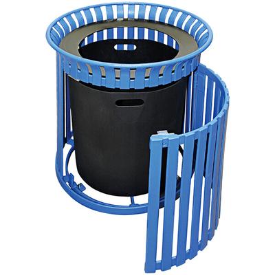 Wausau Tile MF3271 24 Gallon Flat Steel Round Trash Can with Wide Aluminum Funnel Lid and Side Door