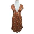 Free People Dresses | Free People Earth Flower Leaf Silk Tie Dress Xs 0 | Color: Brown/Gold | Size: 0