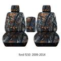 T158-Designcovers Fits 2009-2014 Ford F-150 Truck Captian Seat Covers w 2 Headrests + Center Center Console Lid size:XLT&Texas Edition:Camo Gray Tree