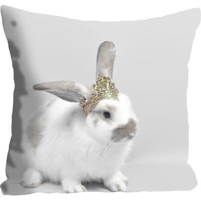 Dekokissen QUEENCE "Mäxchen", grau (grau, babyrosa, bedruckt), B:40cm L:40cm, Polyester, Dekokissen_Sitzkissen_Kissenhüllen, mit einem Hasen mit Krone Image