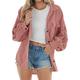 Womens Corduroy Jacket Winter Shirt Turtleneck Coat Casual Jackets Warm Jacket with Button Fleece Jacket 2X (2-Pink, M)